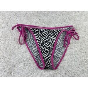 Candie's Bikini Bottom Womens Small Zebra Print Side Tie Swim Pink Trim Animal‎